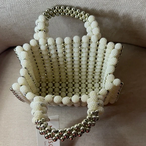 Evening Bag Madison West Silver and Pearl Beaded Mini Bag - Picture 7 of 8